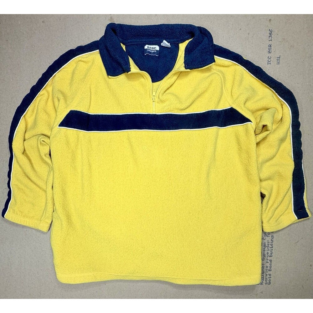 Vintage Sears Basic Concepts Sweater Pullover 1/4 Zip Yellow Blue Y2K Fleece XL
